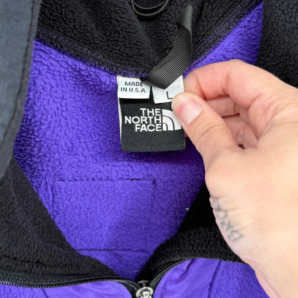 Vintage The North Face USA Made Purple Black Fleece Pullover Jacket Large 90s